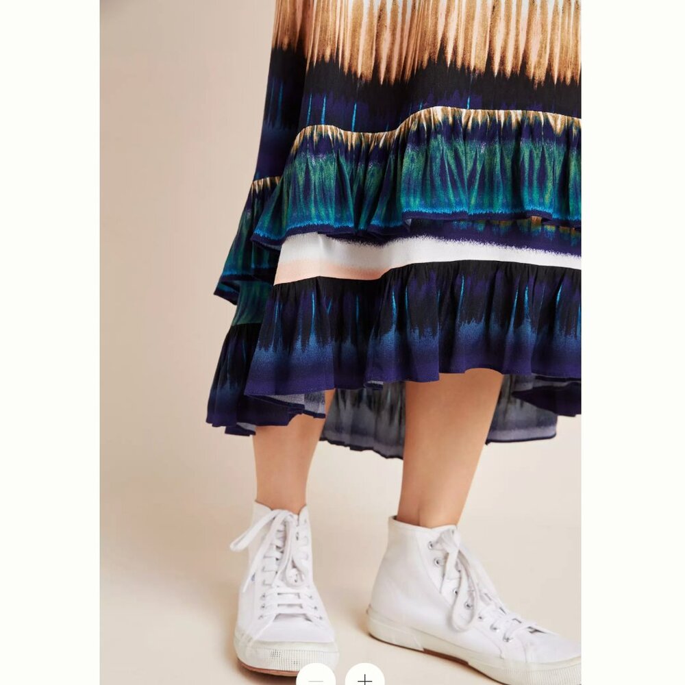 NWT Anthropologie Daniel Rainn Patrizia Ruffled Blue Green Maxi Skirt - Picture 4 of 10